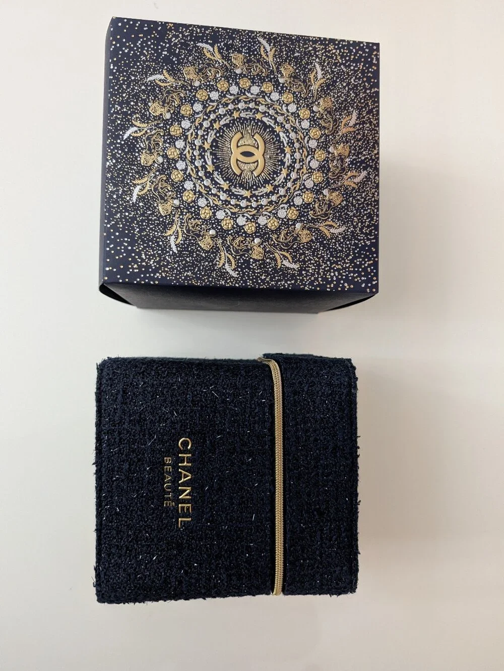 CHANEL Beauté Black Cosmetic Travel Case with Gold Trim